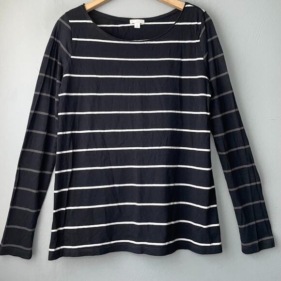 Gap Size Medium Black White Striped Knit Lightweight Tee Top Dark Coastal Prep - Picture 1 of 10